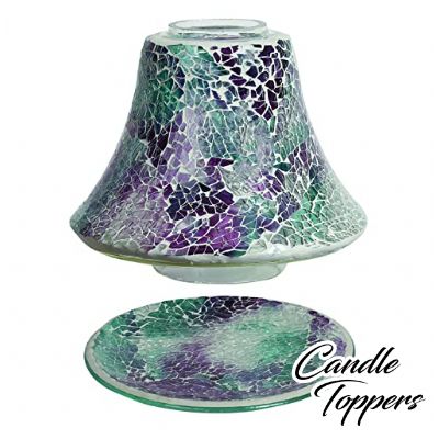Photo of Teal Green/Blue Crackle Candle Shade & Tray Set